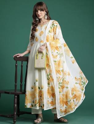 Floral Printed Empire Pure Cotton Kurta with Trousers & Dupatta 1