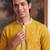 Mens yellow silk blend solid embroidered kurta with trouser