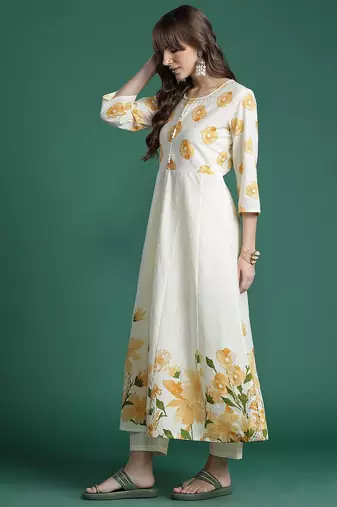 Floral Printed Empire Pure Cotton Kurta with Trousers & Dupatta