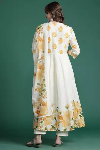 Floral Printed Empire Pure Cotton Kurta with Trousers & Dupatta