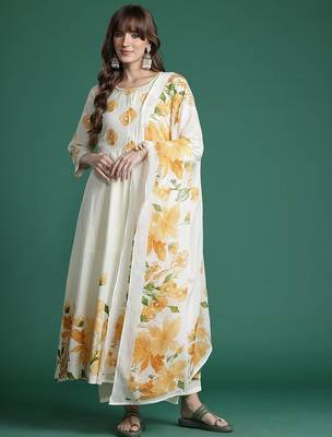 Floral Printed Empire Pure Cotton Kurta with Trousers & Dupatta 7