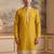 Mens yellow silk blend solid embroidered kurta with trouser