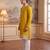 Mens yellow silk blend solid embroidered kurta with trouser
