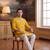 Mens yellow silk blend solid embroidered kurta with trouser