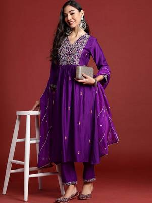 Women Ethnic Motifs Embroidered Empire Thread Work Liva Kurta with Trousers & With Dupatta 1