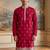 Mens pink silk blend solid embroidered kurta with trouser