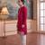 Mens pink silk blend solid embroidered kurta with trouser