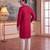 Mens pink silk blend solid embroidered kurta with trouser