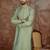 Mens green jacquard solid embroidered kurta with trouser