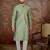 Mens green jacquard solid embroidered kurta with trouser