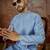 Mens blue jacquard solid embroidered kurta with trouser