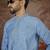 Mens blue jacquard solid embroidered kurta with trouser