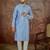 Mens blue jacquard solid embroidered kurta with trouser