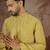 Mens yellow jacquard solid embroidered kurta with trouser