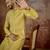 Mens yellow jacquard solid embroidered kurta with trouser