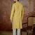 Mens yellow jacquard solid embroidered kurta with trouser