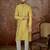 Mens yellow jacquard solid embroidered kurta with trouser