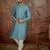 Mens teal jacquard solid embroidered kurta with trouser