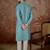 Mens teal jacquard solid embroidered kurta with trouser