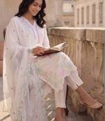 Women Floral Regular Thread Work Kurta with Trousers & With Dupatta