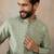 Mens teal jacquard ethnic motifs embroidered kurta with trouser