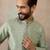 Mens teal jacquard ethnic motifs embroidered kurta with trouser