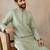 Mens teal jacquard ethnic motifs embroidered kurta with trouser