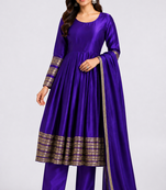 Purple silk blend   party wear embroidery anarkali suit set