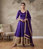 Purple silk blend   party wear embroidery anarkali suit set