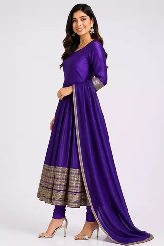 Purple silk blend   party wear embroidery anarkali suit set