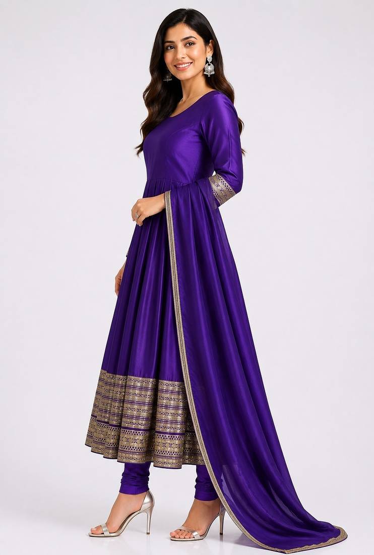 Purple silk blend   party wear embroidery anarkali suit set