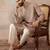Mens taupe jacquard ethnic motifs embroidered kurta with trouser