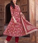 Women Floral Printed Regular Pure Cotton Kurta with Trousers & With Dupatta