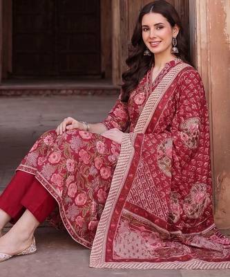 Women Floral Printed Regular Pure Cotton Kurta with Trousers & With Dupatta 3