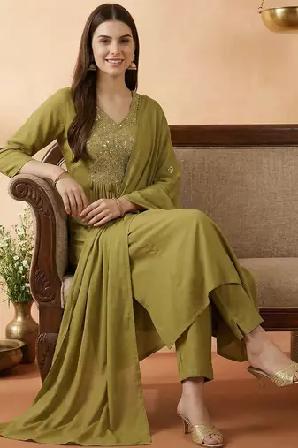 Women Ethnic Motifs Embroidered Regular Mirror Work Kurta with Trousers & With Dupatta