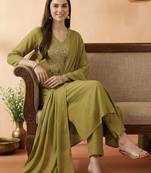 Women Ethnic Motifs Embroidered Regular Mirror Work Kurta with Trousers & With Dupatta