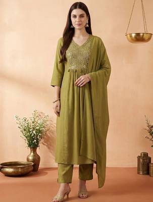 Women Ethnic Motifs Embroidered Regular Mirror Work Kurta with Trousers & With Dupatta 2