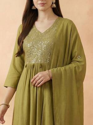 Women Ethnic Motifs Embroidered Regular Mirror Work Kurta with Trousers & With Dupatta 3