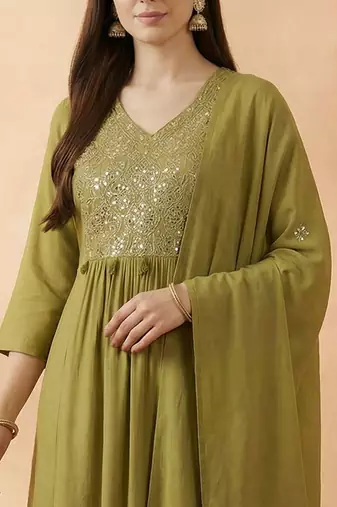 Women Ethnic Motifs Embroidered Regular Mirror Work Kurta with Trousers & With Dupatta