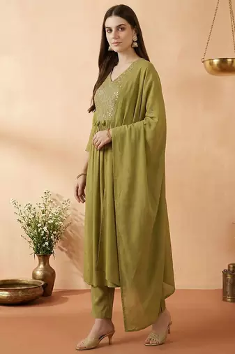 Women Ethnic Motifs Embroidered Regular Mirror Work Kurta with Trousers & With Dupatta