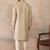 Mens olive jacquard ethnic motifs embroidered kurta with trouser