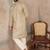 Mens olive jacquard ethnic motifs embroidered kurta with trouser