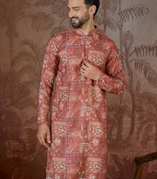Mens silk blend pink abstract printed kurta with trouser