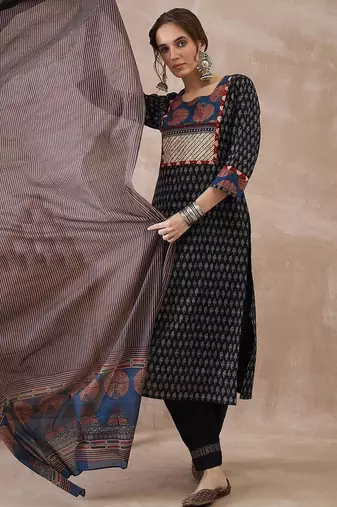 Women Ethnic Motifs Printed Regular Pure Cotton Kurta with Trousers & With Dupatta