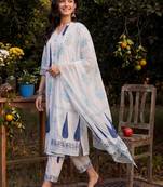 Women Ethnic Motifs Printed Regular Pure Cotton Kurta with Trousers & With Dupatta