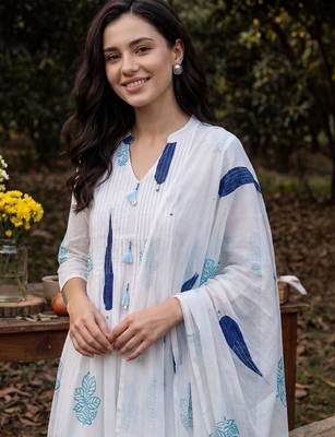 Women Ethnic Motifs Printed Regular Pure Cotton Kurta with Trousers & With Dupatta 2