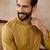Mens yellow jacquard ethnic motifs embroidered kurta with trouser