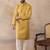 Mens yellow jacquard ethnic motifs embroidered kurta with trouser