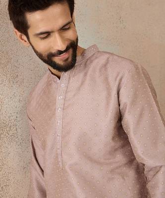 Mens lavender silk blend floral embroidered kurta 2