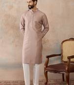 Mens lavender silk blend floral embroidered kurta